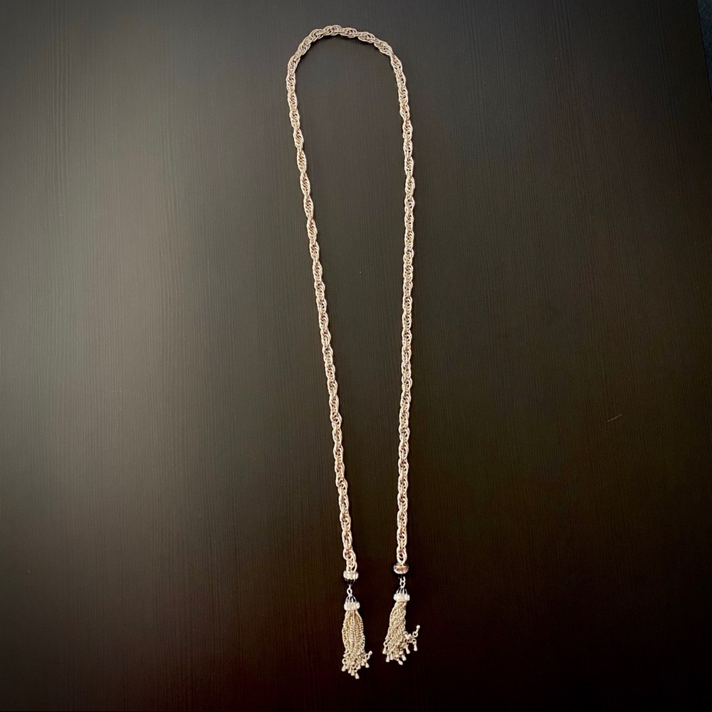 Long metal chain fringe tassel crystal necklace - Picture 5 of 8